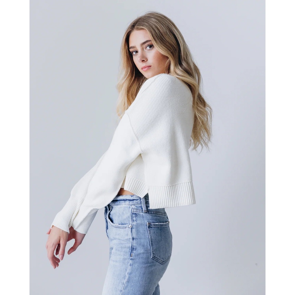 Free People Easy Street Cropped Sweater Moonglow Medium Side Slit Rib Knit Boho